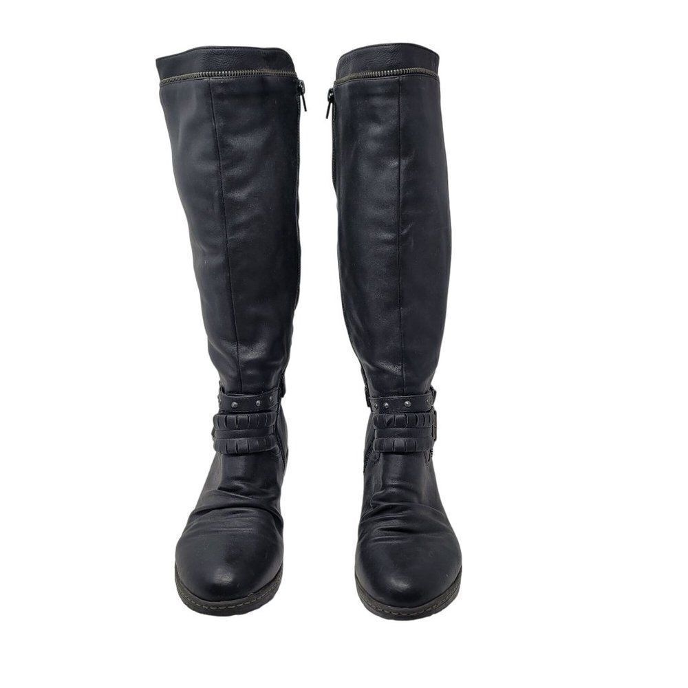 Rieker Vegan Leather Black Knee High‎ Zip Up Boots 40 Belted Buckle Quilted - Picture 12 of 12
